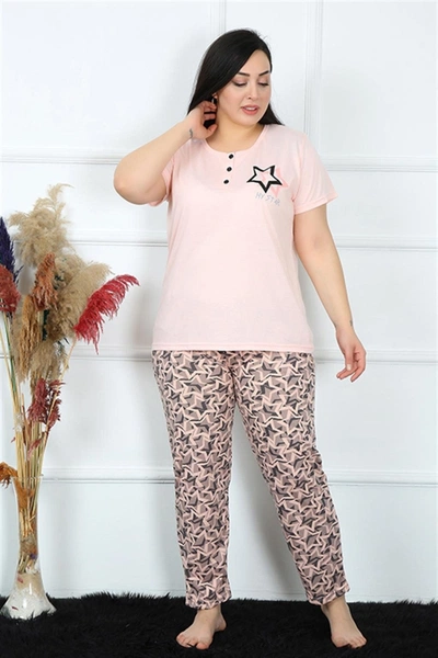 Yıldız Desenli Büyük Beden Kısa Kollu Kadın Pijama Takım Akbeniz 202187