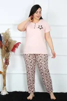 Yıldız Desenli Büyük Beden Kısa Kollu Kadın Pijama Takım Akbeniz 202187 Pudra