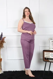 Büyük Beden İp Askılı Dantelli Kadın Pijama Takım Akbeniz 202195