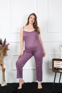 Büyük Beden İp Askılı Dantelli Kadın Pijama Takım Akbeniz 202195 - Alternatif Görünüm