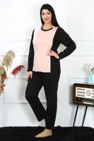 Yuvarlak Yaka Büyük Beden Penye Uzun Kollu Pijama Takım Akbeniz 202213 Somon