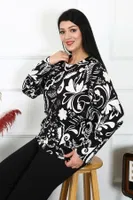 Büyük Beden Penye Uzun Kollu Desenli Kadın Pijama Takım Akbeniz 202217 Siyah görsel 5