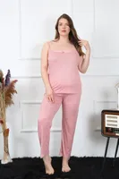 İnce Askılı Büyük Beden Kadın Pijama Takım Akbeniz 202195 Pudra detay görünüm