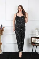 Büyük Beden Yıldızlı Siyah İnce Askılı Kadın Pijama Takım Akbeniz 202198 Siyah