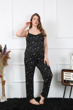 Büyük Beden Yıldızlı Siyah İnce Askılı Kadın Pijama Takım Akbeniz 202198 - Alternatif Görünüm