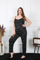 Büyük Beden Yıldızlı Siyah İnce Askılı Kadın Pijama Takım Akbeniz 202198 Siyah farklı açı
