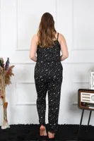 Büyük Beden Yıldızlı Siyah İnce Askılı Kadın Pijama Takım Akbeniz 202198 Siyah görsel 5