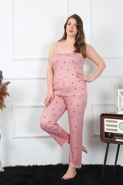 Kalpli Büyük Beden İp Askılı Kadın Pijama Takım Akbeniz 202196
