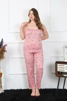 Kalpli Büyük Beden İp Askılı Kadın Pijama Takım Akbeniz 202196 Somon görsel 4