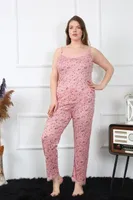 Yıldızlı Büyük Beden İp Askılı Kadın Pijama Takım Akbeniz 202198 Somon detay görünüm