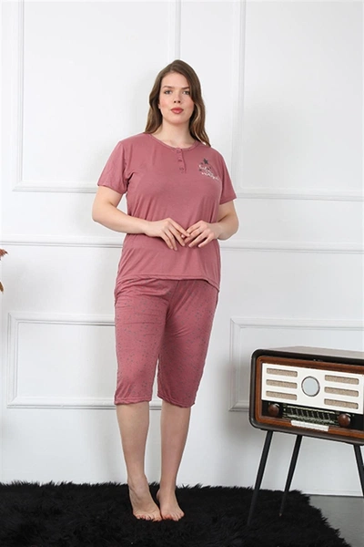 Kısa Kollu Büyük Beden Kapri Kadın Pijama Takım Akbeniz 202201