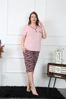 Büyük Beden Cepli Kapri Kadın Pijama Takım Akbeniz 202202 Pembe farklı açı