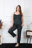 Büyük Beden Ekoseli İnce Askılı Kadın Pijama Takım Akbeniz 202197 Yeşil görsel 4