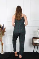Büyük Beden Ekoseli İnce Askılı Kadın Pijama Takım Akbeniz 202197 Yeşil görsel 5