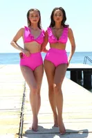Akbeniz Kadın Fırfırlı Yüksek Bel Fuşya Bikini 35001 Fuşya