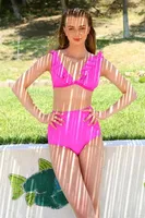 Akbeniz Kadın Fırfırlı Yüksek Bel Fuşya Bikini 35001 Fuşya detay görünüm