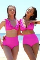 Akbeniz Kadın Fırfırlı Yüksek Bel Fuşya Bikini 35001 Fuşya farklı açı