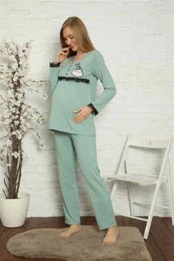 Uzun Kollu Hamile Lohusa Düğmeli Pijama Takımı Akbeniz 45201