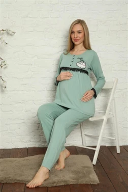 Uzun Kollu Hamile Lohusa Düğmeli Pijama Takımı Akbeniz 45201 - Alternatif Görünüm