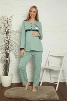 Uzun Kollu Hamile Lohusa Düğmeli Pijama Takımı Akbeniz 45201 Su Yeşili farklı açı