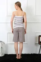 İnce Askılı Kapri Çizgili Kadın Pijama Takım Akbeniz 3607 Vizon görsel 4