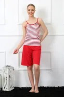 İp Askılı Çizgili Kadın Kapri Pijama Takım Akbeniz 3608 Kırmızı detay görünüm