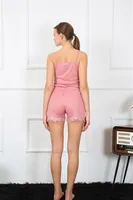 Pembe İnce Askılı Şortlu Kadın Pijama Takım Akbeniz 3603 görsel 5