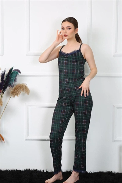 İp Askılı Yeşil Ekoseli Kadın Pijama Takım Akbeniz 4135