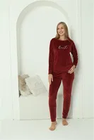 Kadife Bordo Cepli Yuvarlak Yaka Kadın Pijama Takım Akbeniz 20624 Bordo detay görünüm