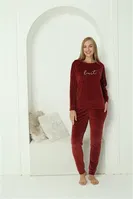 Kadife Bordo Cepli Yuvarlak Yaka Kadın Pijama Takım Akbeniz 20624 Bordo farklı açı