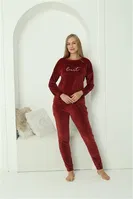 Kadife Bordo Cepli Yuvarlak Yaka Kadın Pijama Takım Akbeniz 20624 Bordo görsel 4
