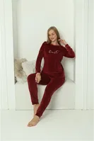 Kadife Bordo Cepli Yuvarlak Yaka Kadın Pijama Takım Akbeniz 20624 Bordo görsel 5