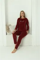 Kadife Bordo Cepli Yuvarlak Yaka Kadın Pijama Takım Akbeniz 20624 Bordo görsel 6