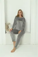 Uzun Kollu Kadın Kadife Gri Pijama Takım Akbeniz 20624 Gri