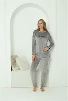 Uzun Kollu Kadın Kadife Gri Pijama Takım Akbeniz 20624 Gri görsel 4
