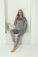 Uzun Kollu Kadın Kadife Gri Pijama Takım Akbeniz 20624 Gri görsel 6