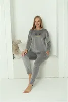 Uzun Kollu Kadın Kadife Gri Pijama Takım Akbeniz 20624 Gri görsel 7