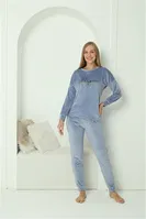Yuvarlak Yaka Cepli Kadife Mavi Pijama Takım Akbeniz 20624 Mavi görsel 4