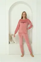 Kadife Pembe Uzun Kollu Kadın Pijama Takım Akbeniz 20624 Pembe