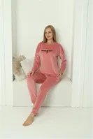 Kadife Pembe Uzun Kollu Kadın Pijama Takım Akbeniz 20624 Pembe görsel 4