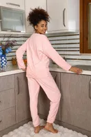 Kendinden Desenli Uzun Kollu Kadife Pijama Takım Akbeniz 4183 Pembe görsel 8