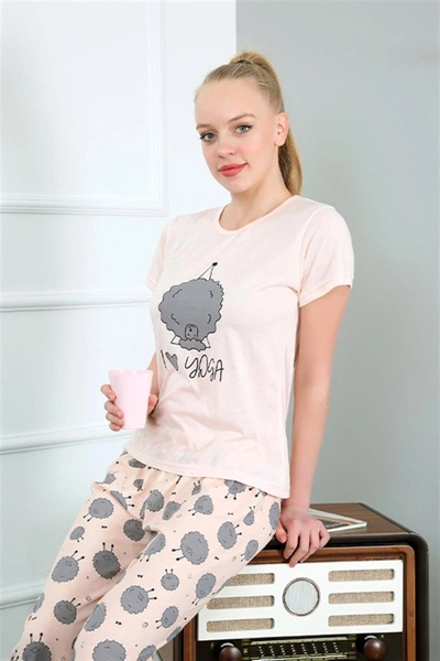 Kısa Kollu Yuvarlak Yaka Kadın Pijama Takım Akbeniz 20410