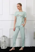 Kısa Kollu Önü Yazılı Kadın Pijama Takım Akbeniz 4140 Su Yeşili farklı açı