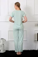 Kısa Kollu Önü Yazılı Kadın Pijama Takım Akbeniz 4140 Su Yeşili görsel 4