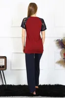 Penye Kolu Dantelli Kısa Kollu Kadın Pijama Takım Akbeniz 4149 Bordo görsel 8