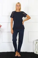 Kısa Kollu Dantelli Kadın Penye Pijama Takım Akbeniz 4150 Lacivert detay görünüm