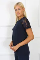 Kısa Kollu Dantelli Kadın Penye Pijama Takım Akbeniz 4150 Lacivert farklı açı