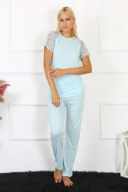 Yeşil Kolu Dantelli Penye Kadın Pijama Takım Akbeniz 4151