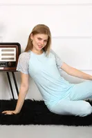 Yeşil Kolu Dantelli Penye Kadın Pijama Takım Akbeniz 4151 Su Yeşili görsel 8