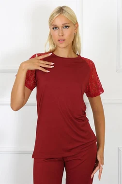 Akbeniz Bordo Kolu Dantelli Kadın Penye Pijama Takım Akbeniz 4152 - Alternatif Görünüm